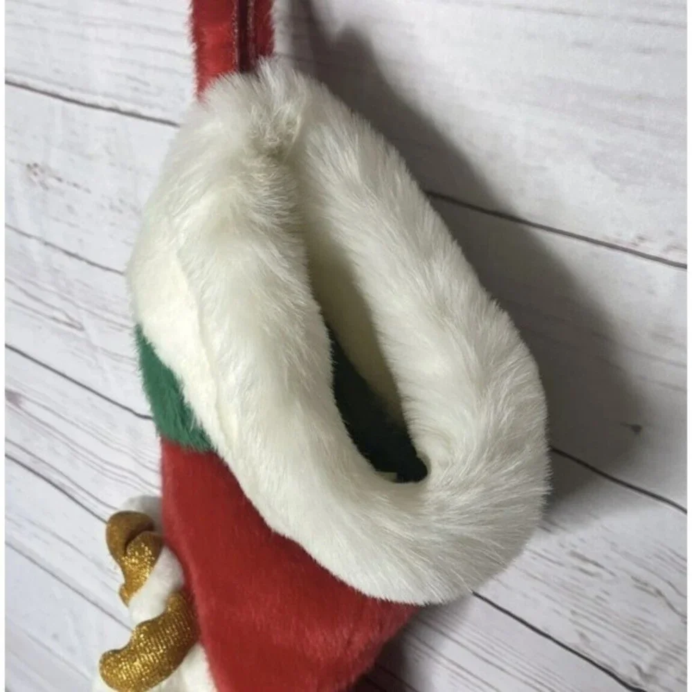 Reindeer Plush Christmas Stocking 3D Jingle Bell 15” Red Kids Holiday Decor‎